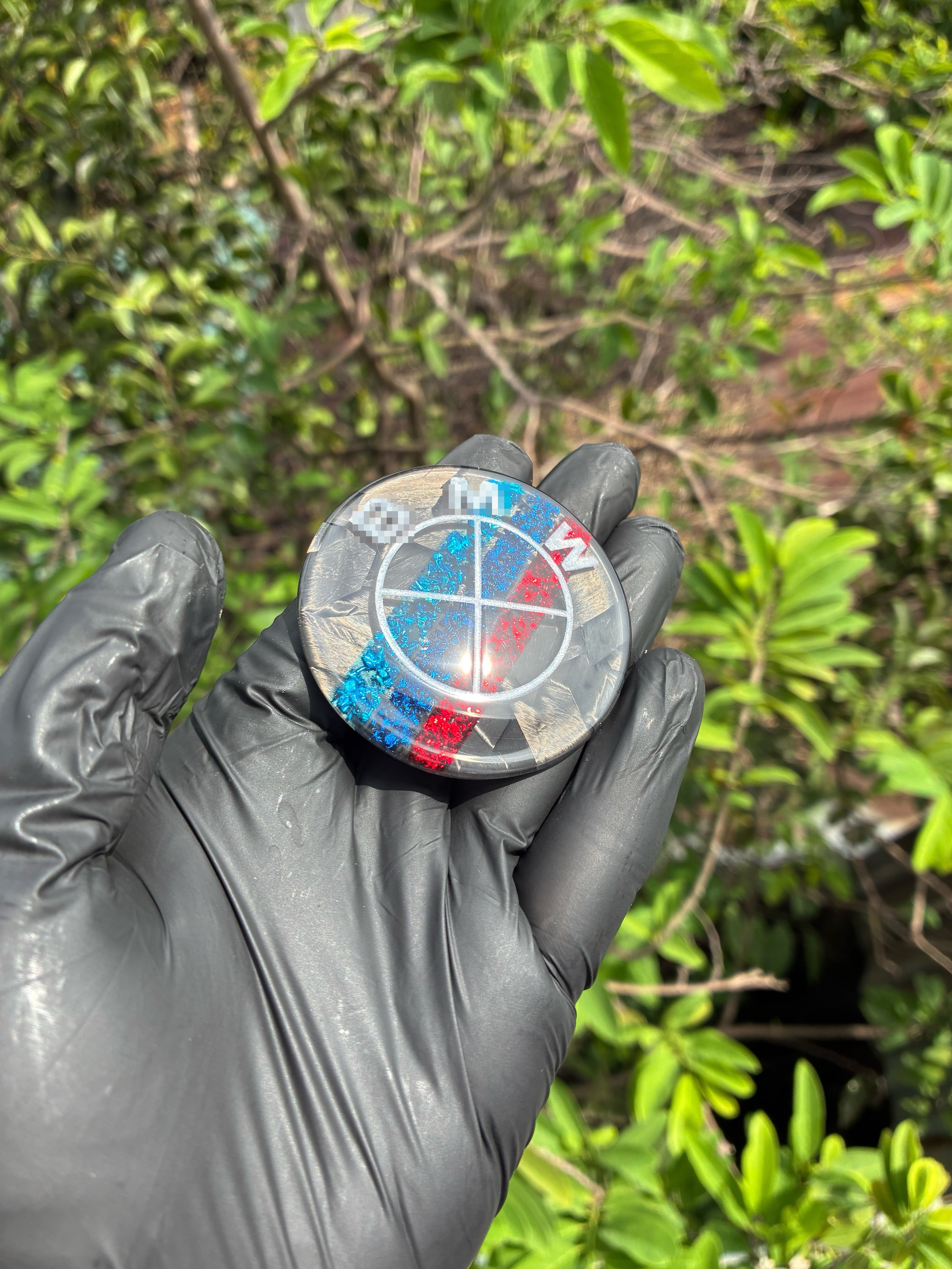 Forged Carbon Fiber Emblem Badge – Tricolor Sparkle