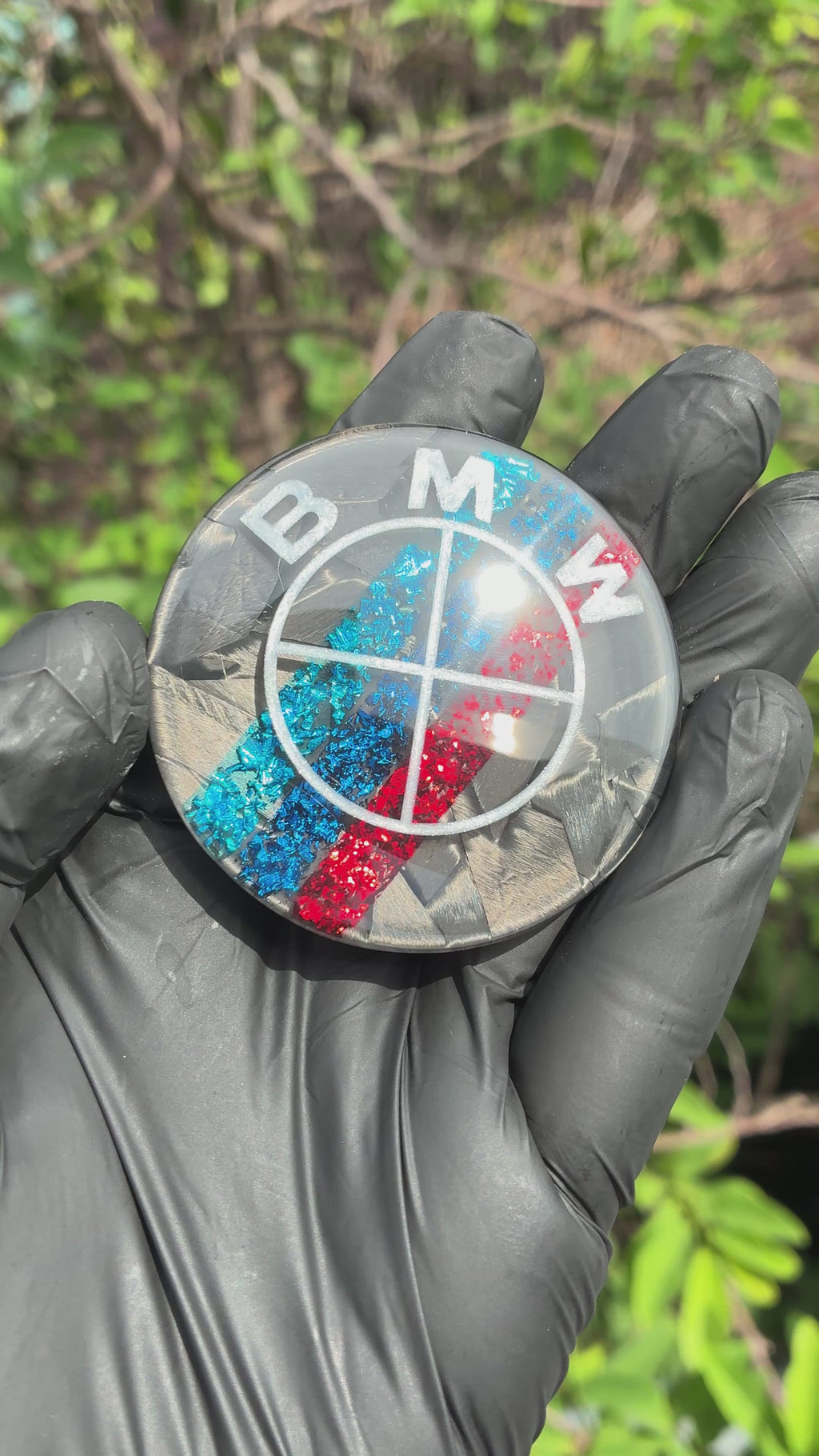 Forged Carbon Fiber Emblem Badge – Tricolor Sparkle